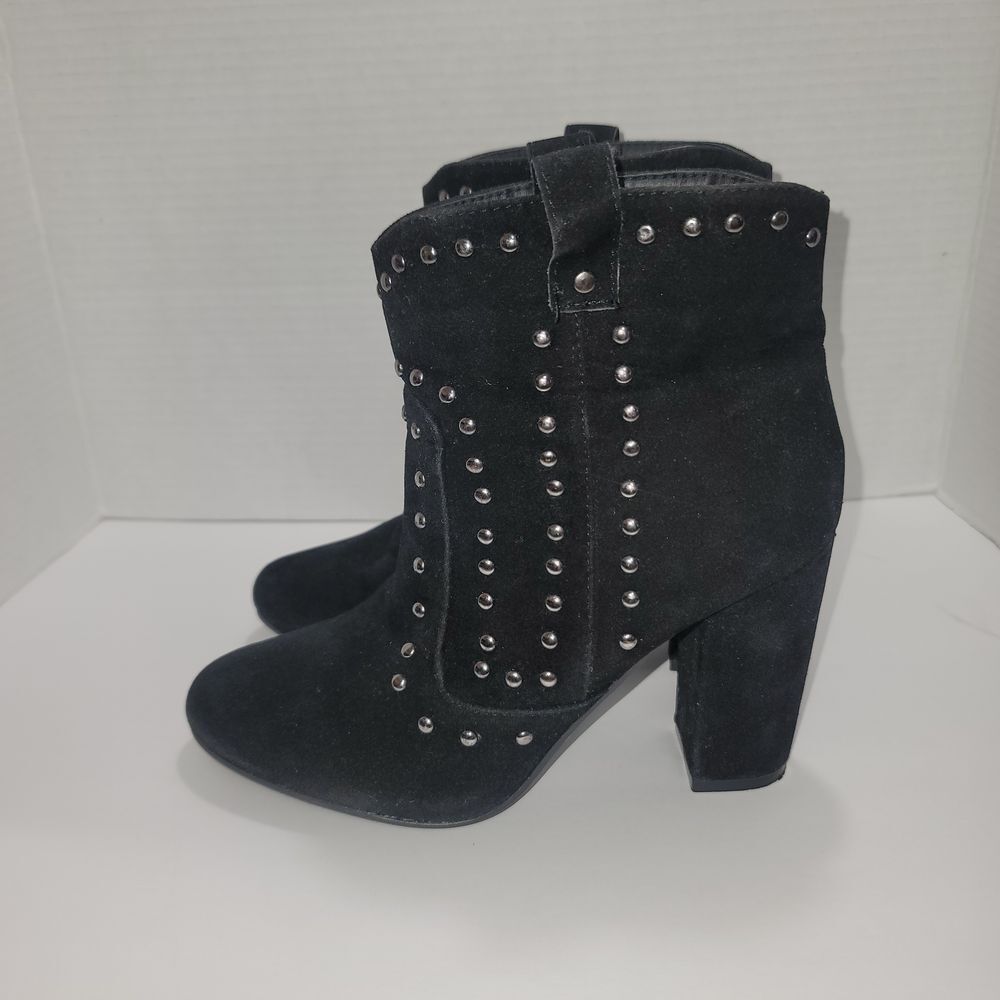 Rue 21 Etc Chunky High Heeled Black Studded Ankle Boots Moto Goth Biker Size 8/9 - Picture 6 of 9